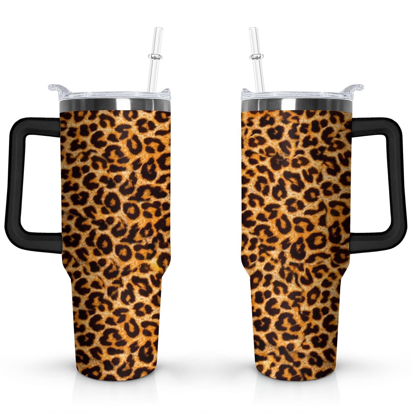 Frostbuddy™ 40oz Fashion Leopard Pattern Stainless Steel Flip Straw Tumbler Spill Proof - Reusable Stainless Steel Cup