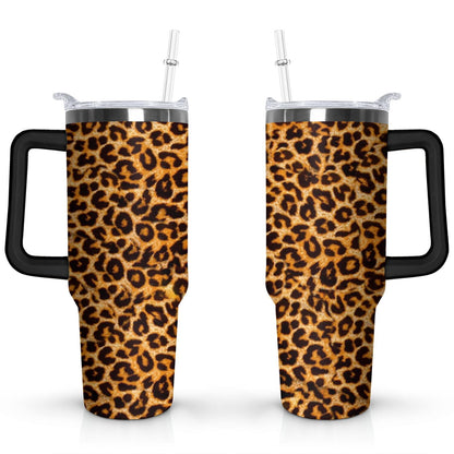 Frostbuddy™ 40oz Fashion Leopard Pattern Stainless Steel Flip Straw Tumbler Spill Proof - Reusable Stainless Steel Cup