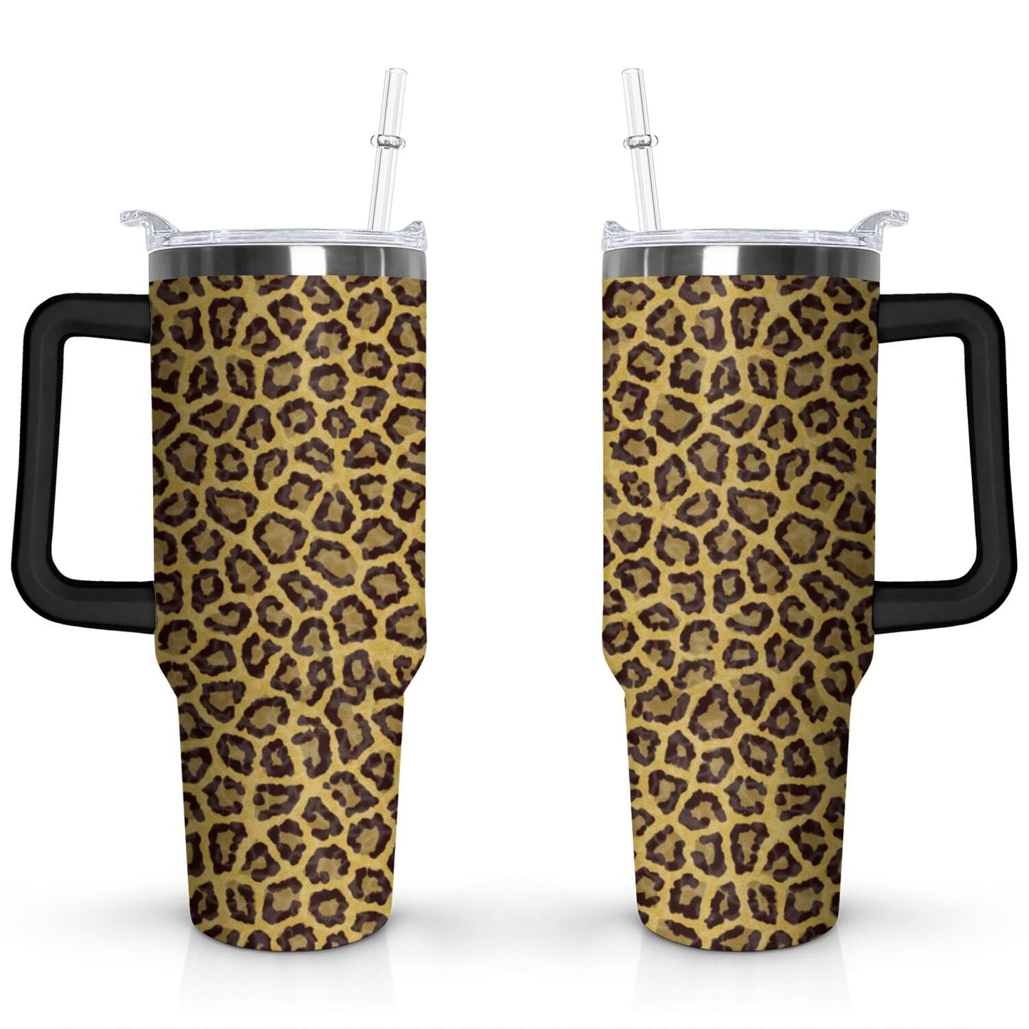 Frostbuddy™ 40oz Fashion Leopard Pattern Stainless Steel Flip Straw Tumbler Spill Proof - Reusable Stainless Steel Cup