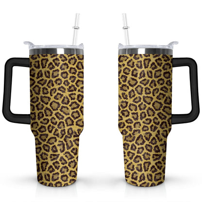 Frostbuddy™ 40oz Fashion Leopard Pattern Stainless Steel Flip Straw Tumbler Spill Proof - Reusable Stainless Steel Cup