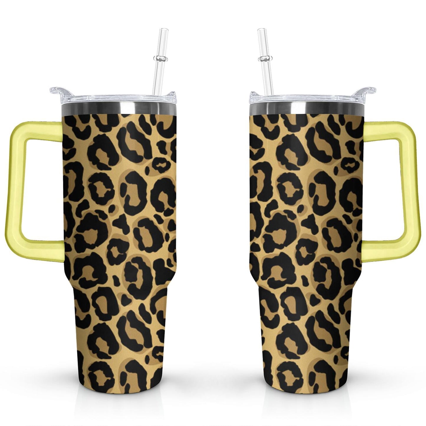 Frostbuddy™ 40oz Fashion Leopard Pattern Stainless Steel Flip Straw Tumbler Spill Proof - Reusable Stainless Steel Cup