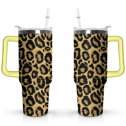 Frostbuddy™ 40oz Fashion Leopard Pattern Stainless Steel Flip Straw Tumbler Spill Proof - Reusable Stainless Steel Cup
