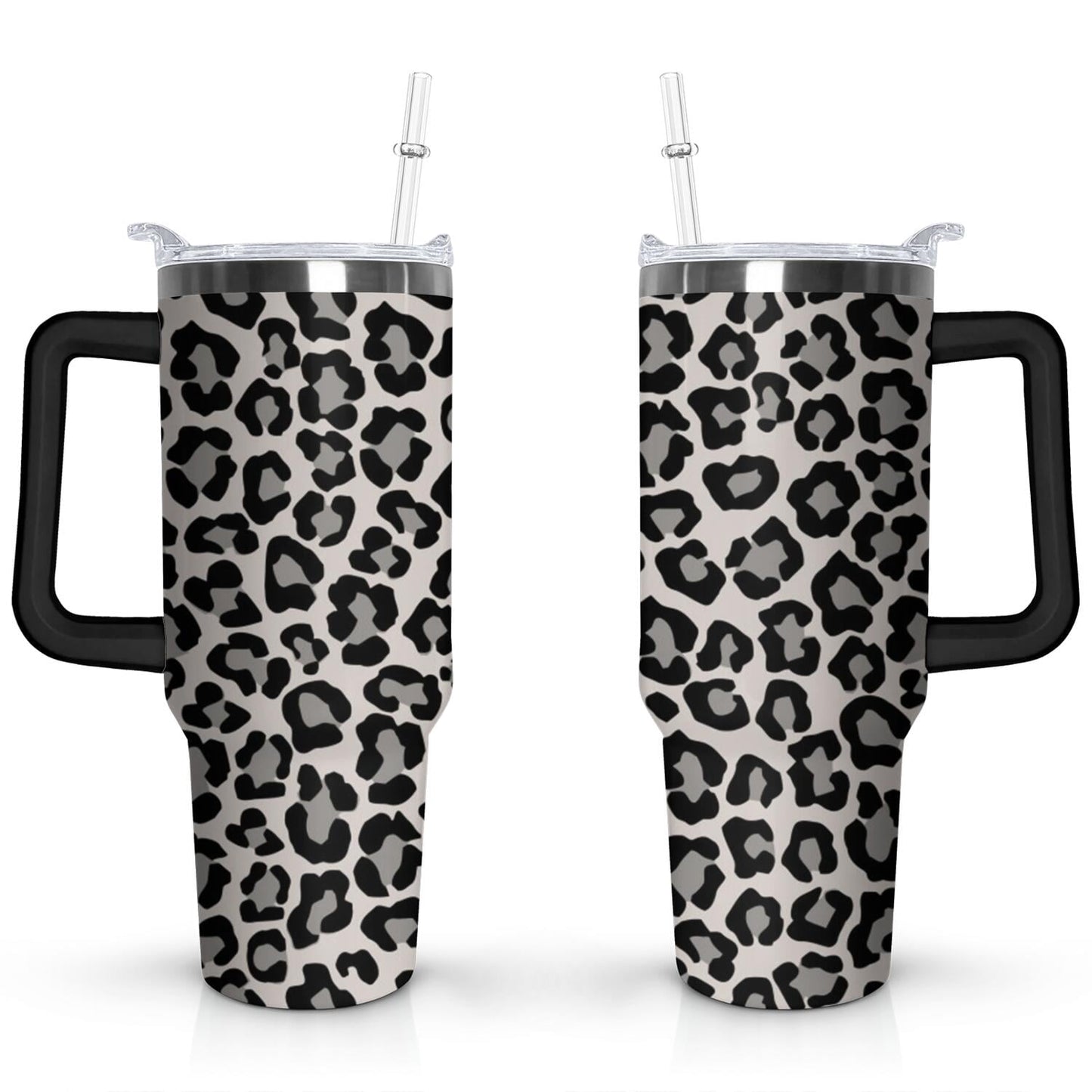 Frostbuddy™ 40oz Fashion Leopard Pattern Stainless Steel Flip Straw Tumbler Spill Proof - Reusable Stainless Steel Cup