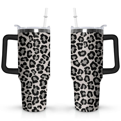 Frostbuddy™ 40oz Fashion Leopard Pattern Stainless Steel Flip Straw Tumbler Spill Proof - Reusable Stainless Steel Cup