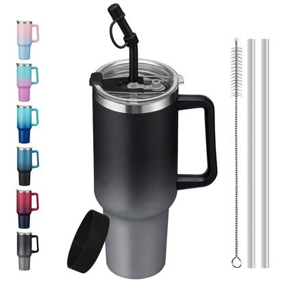 Frostbuddy™ SUNSOC 40oz Insulated Tumbler with Handle and Straw – Stainless Steel - Insulated Travel Coffee Mug