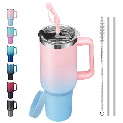 Frostbuddy™ SUNSOC 40oz Insulated Tumbler with Handle and Straw – Stainless Steel - Insulated Travel Coffee Mug