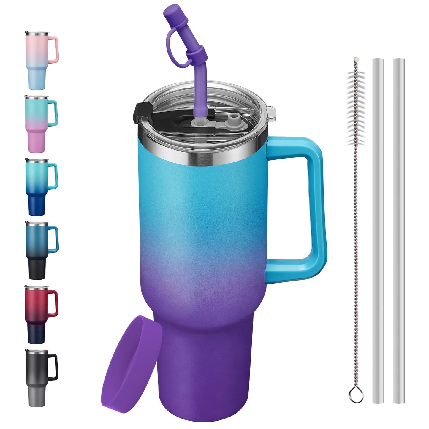 Frostbuddy™ SUNSOC 40oz Insulated Tumbler with Handle and Straw – Stainless Steel - Insulated Travel Coffee Mug