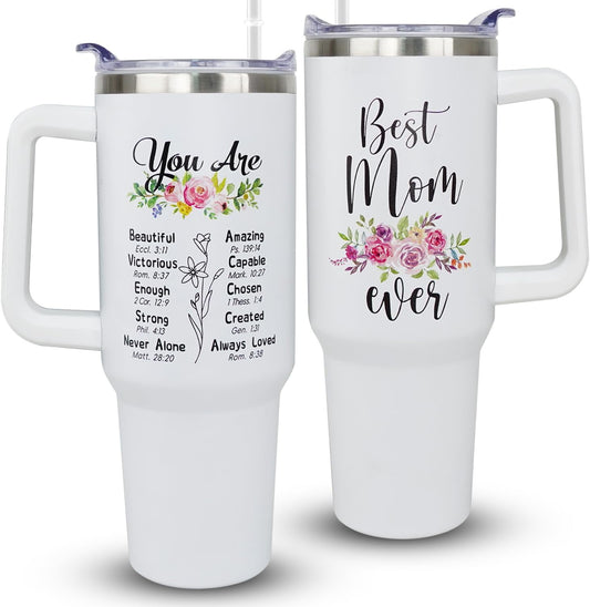 Frostbuddy™ 40oz Mom Tumbler with Handle Mamasaurus cup, Mom Gifts from Daughter/Son,Mama - Reusable Stainless Steel Cup