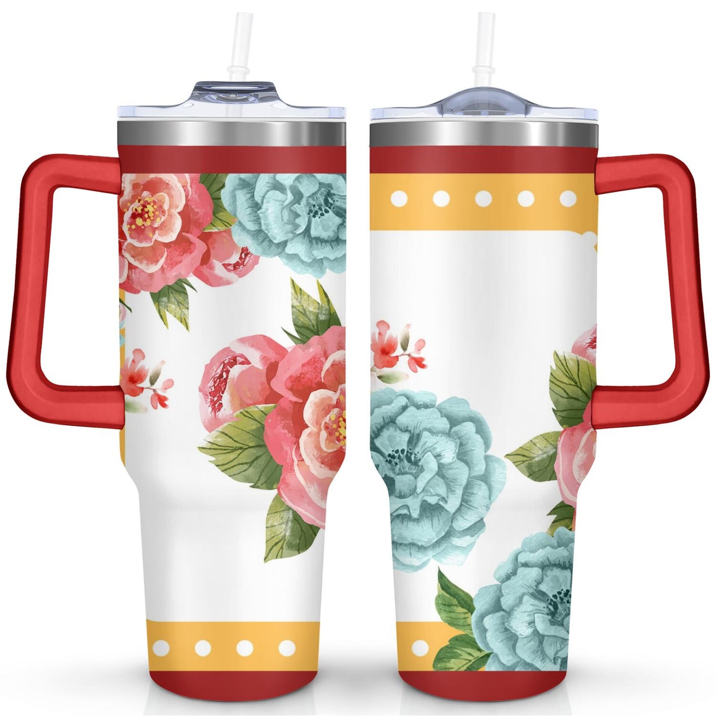 Frostbuddy™ 40oz Pioneer Colorful Floral Stainless Steel Flip Straw Tumbler with Lid - Reusable Stainless Steel Cup