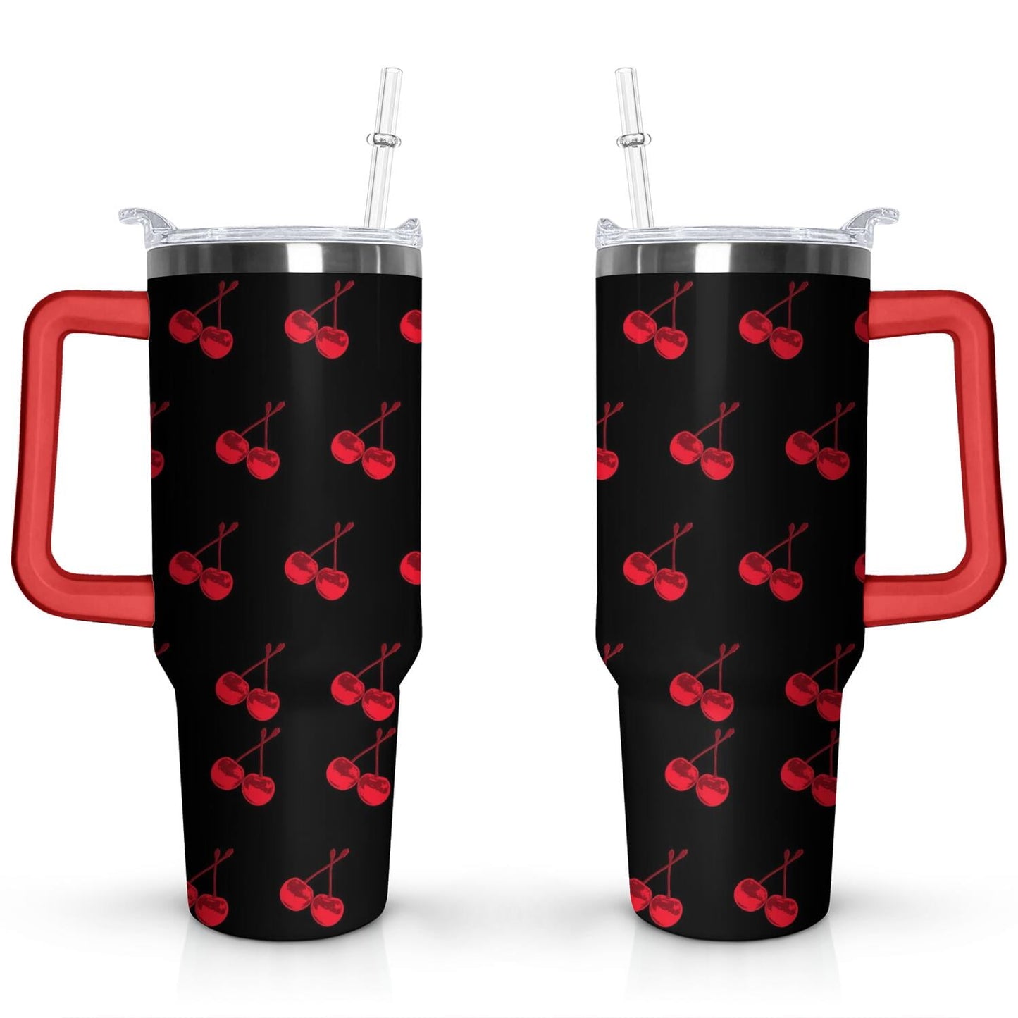 Frostbuddy™ 40oz Red Cherry Fruit Pattern Stainless Steel Flip Straw Tumbler Spill - Reusable Stainless Steel Cup