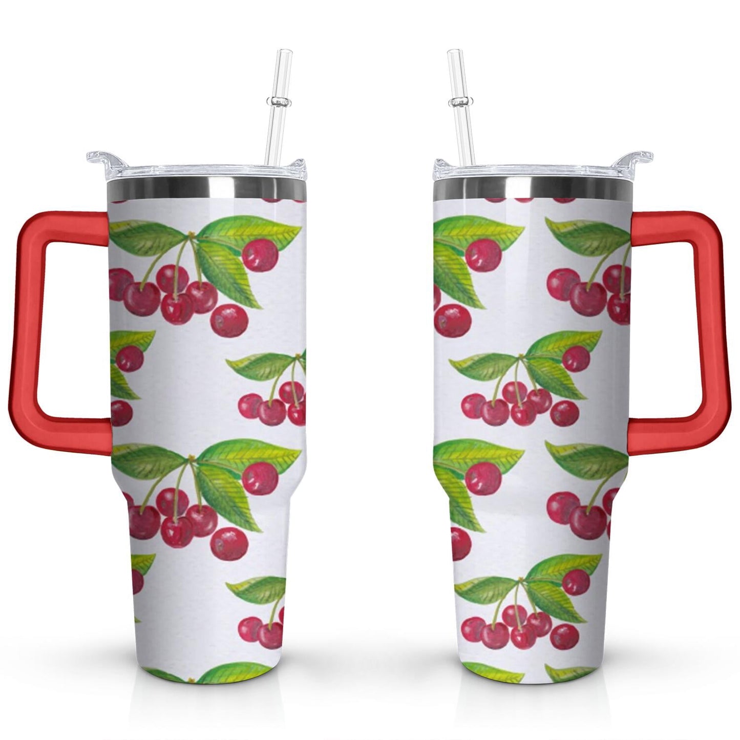 Frostbuddy™ 40oz Red Cherry Fruit Pattern Stainless Steel Flip Straw Tumbler Spill - Reusable Stainless Steel Cup