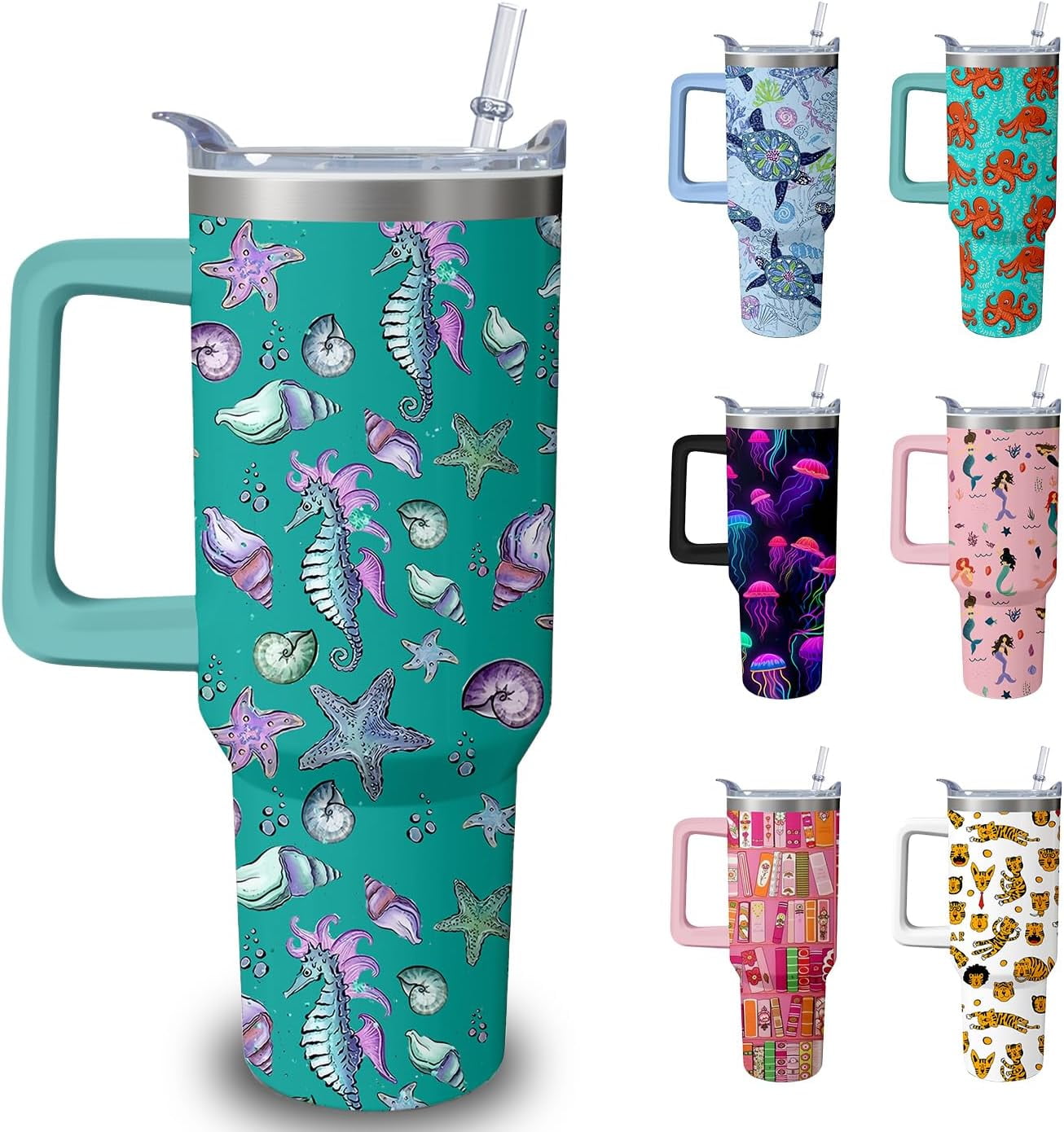 Frostbuddy™ 40oz Cute Highland Cow Tumbler with Handle and Straw, Animal Lovers - Insulated Travel Tumbler Cup