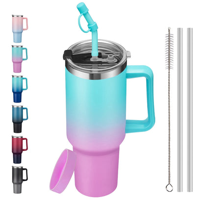 Frostbuddy™ SUNSOC 40oz Insulated Tumbler with Handle and Straw – Stainless Steel - Insulated Travel Coffee Mug