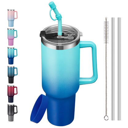 Frostbuddy™ SUNSOC 40oz Insulated Tumbler with Handle and Straw – Stainless Steel - Insulated Travel Coffee Mug