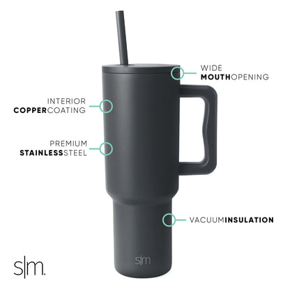 Simple Modern 40 fl oz Insulated Stainless Steel Trek Tumbler with Straw Lid | Graphite