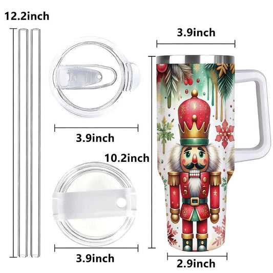 Nutcracker Christmas Insulated Tumbler with Lid and Straw, Holiday King Soldier Design Stainless Steel Travel Cup