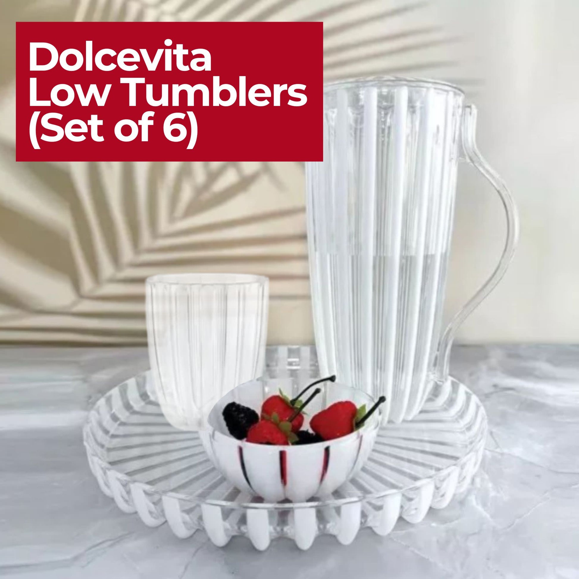GUZZINI Dolcevita 12oz Low Tumblers (Set of 6) Mother of Pearl - 100% Recycled Plastic - Unbreakable, Reusable, BPA-Free, Iced Coffee, Smoothie, Water - Stackable Cup for Kids, Home & Kitchen