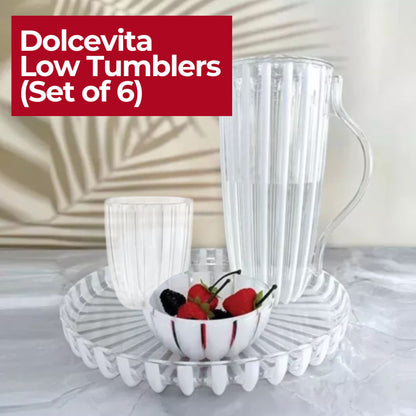 GUZZINI Dolcevita 12oz Low Tumblers (Set of 6) Mother of Pearl - 100% Recycled Plastic - Unbreakable, Reusable, BPA-Free, Iced Coffee, Smoothie, Water - Stackable Cup for Kids, Home & Kitchen
