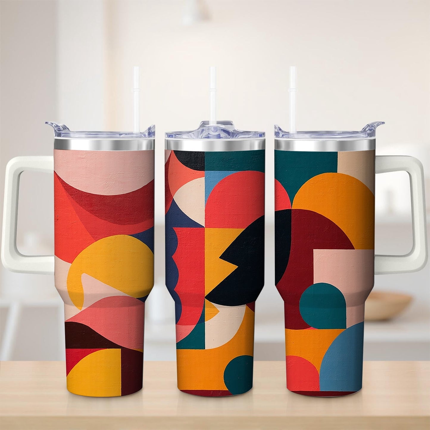 Frostbuddy™ Premium Abstract Colorful Shapes Stainless Steel Tumbler, 30oz - Insulated Travel Tumbler Cup