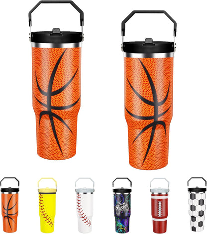 Frostbuddy™ Football Lover Gift 30 oz Flip Straw Tumbler with Top Handle - Insulated Travel Tumbler Cup