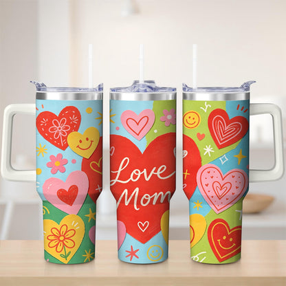 Frostbuddy™ Colorful Heart Love Mom Stainless Steel Tumbler, 30oz - Insulated Travel Tumbler Cup