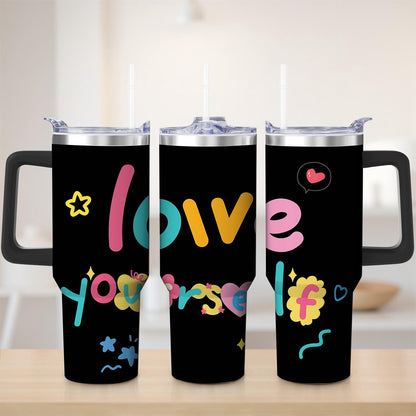 Frostbuddy™ Premium Colorful Love Yourself Stainless Steel Tumbler, 30oz - Insulated Travel Tumbler Cup