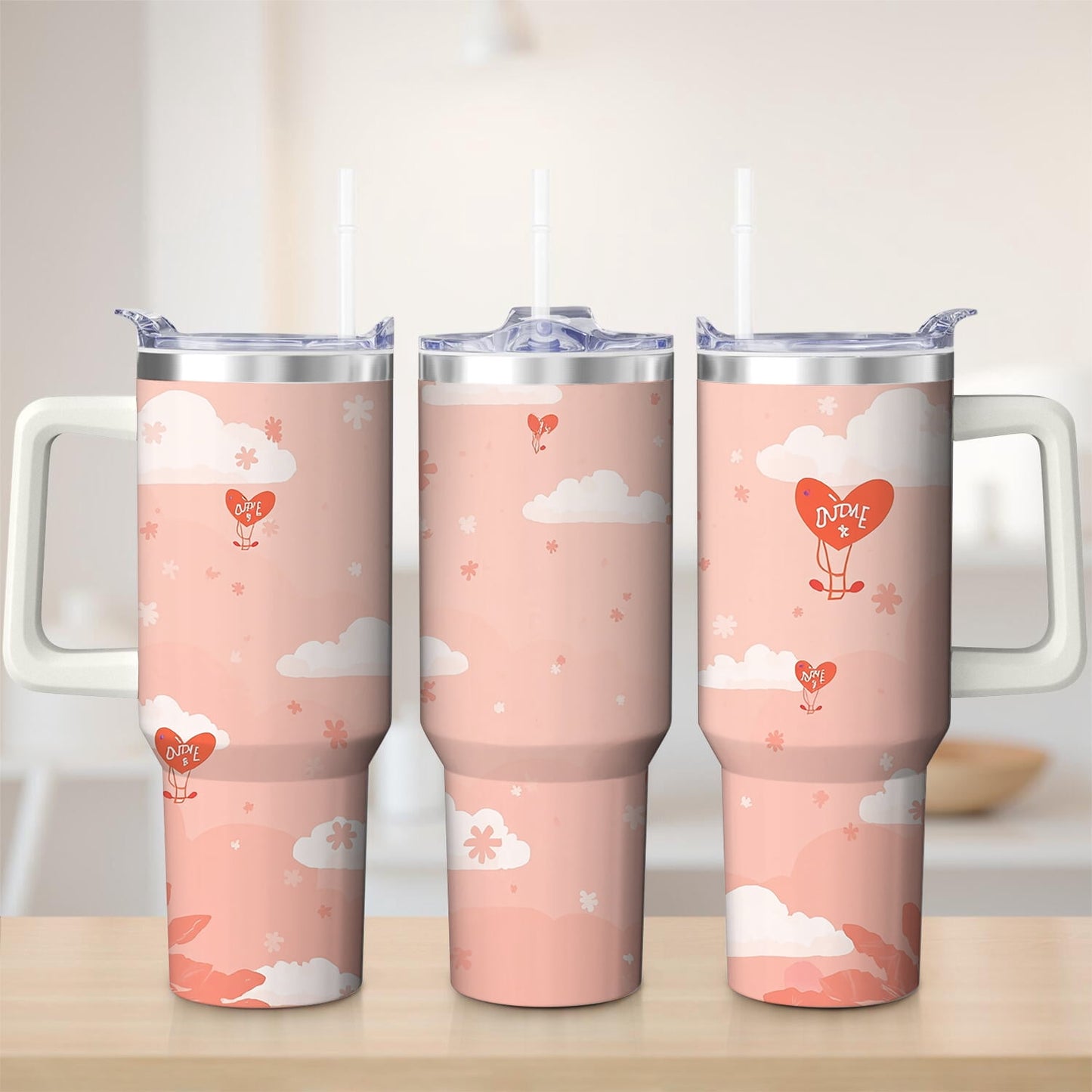 Frostbuddy™ Cute Cloud and Heart Design Stainless Steel Tumbler, 30oz - Insulated Travel Tumbler Cup