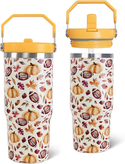 Frostbuddy™ 30 Oz Blue Bow Tumbler with Handle and Straw, Insulated Stainless - Insulated Travel Coffee Mug