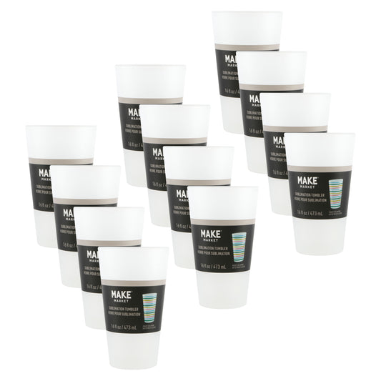Frosted Glass Sublimation Tumbler by Make Market â€“ 16oz Drinkware for Custom Heat Transfer - Hand Wash Only - 12 Pack