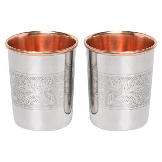 HealthGoodsIn - Set of 2 Outer Stainless Steel and Inner Pure Copper Tumbler - 250 Ml (8.45 US Fluid Ounce) Capacity