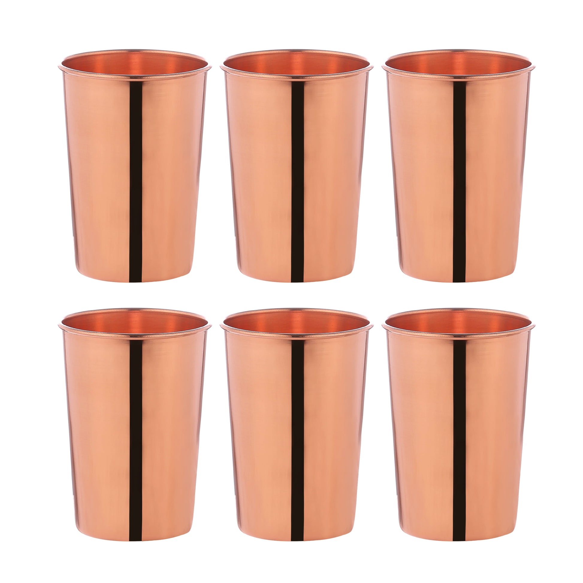 HealthGoodsIn - Set of 6 Pure Copper Tumbler  For Ayurveda Health Benefits - 350 Ml (11.8 US Fl Oz) Capacity