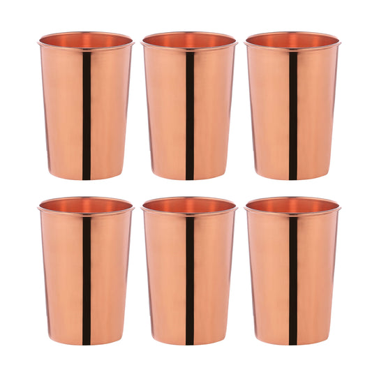 HealthGoodsIn - Set of 6 Pure Copper Tumbler  For Ayurveda Health Benefits - 350 Ml (11.8 US Fl Oz) Capacity