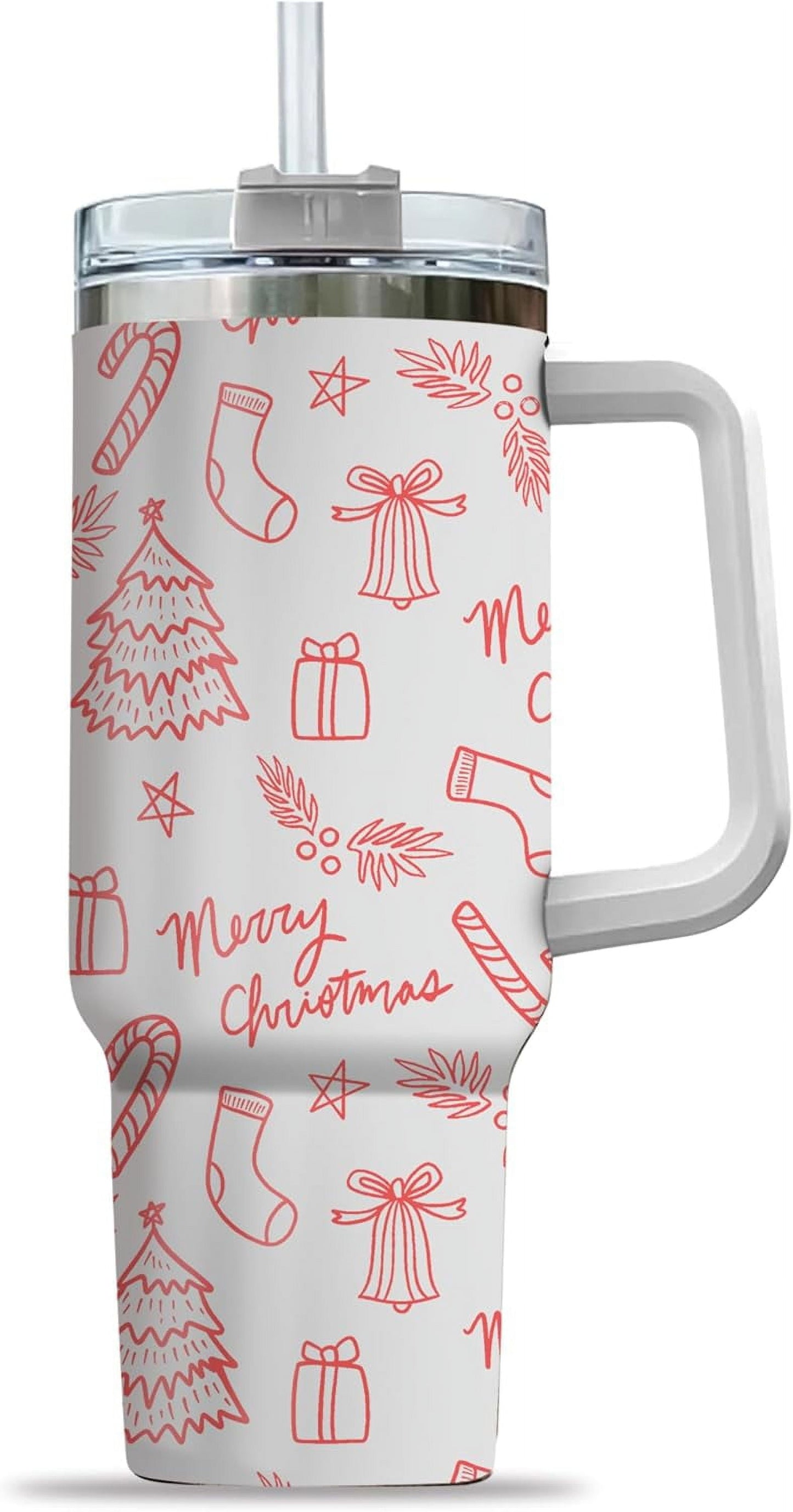 Frostbuddy™ Pink Christmas Tree Cakes Stainless Steel Tumbler 40Oz With Handle Insulated - Insulated Travel Coffee Mug
