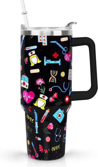 Frostbuddy™ 40oz Goth Gothic Tumbler with Handle and Straw, Stainless Steel Vacuum - Insulated Travel Tumbler Cup