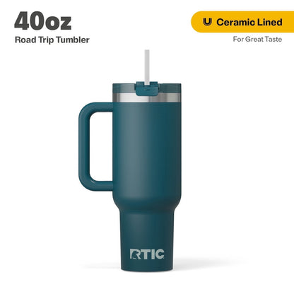 Frostbuddy™ 40 oz Ceramic Lined Road Trip Tumbler with Handle - Insulated Travel Tumbler Cup