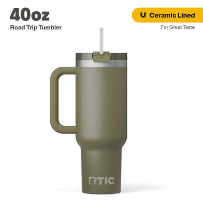 Frostbuddy™ 40 oz Ceramic Lined Road Trip Tumbler with Handle - Insulated Travel Tumbler Cup