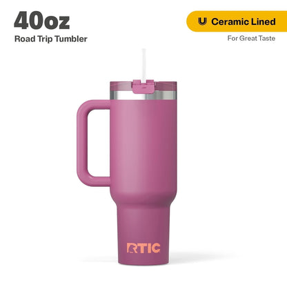 Frostbuddy™ 40 oz Ceramic Lined Road Trip Tumbler with Handle - Insulated Travel Tumbler Cup