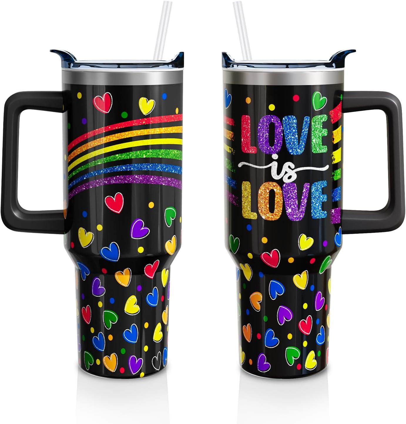 Frostbuddy™ Christmas Gifts 40 Oz Tumbler with Handle and Straw, Green Xmas - Reusable Stainless Steel Cup