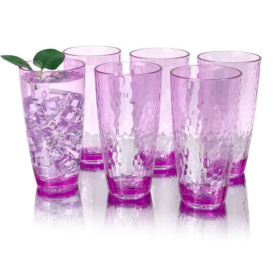 Set of 6 Hammered Style Drinking Cups 26-Ounce Large Acrylic Glasses Plastic Tumbler,BPA Free (Purple)