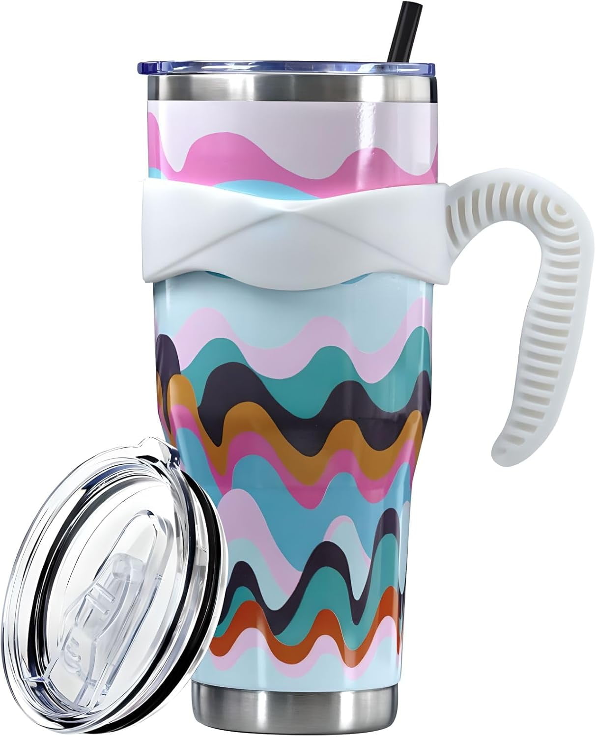 Frostbuddy™ Sunmdecor Pink Leopard Print Tumbler with Handle and Silicone Straws - Insulated Travel Tumbler Cup