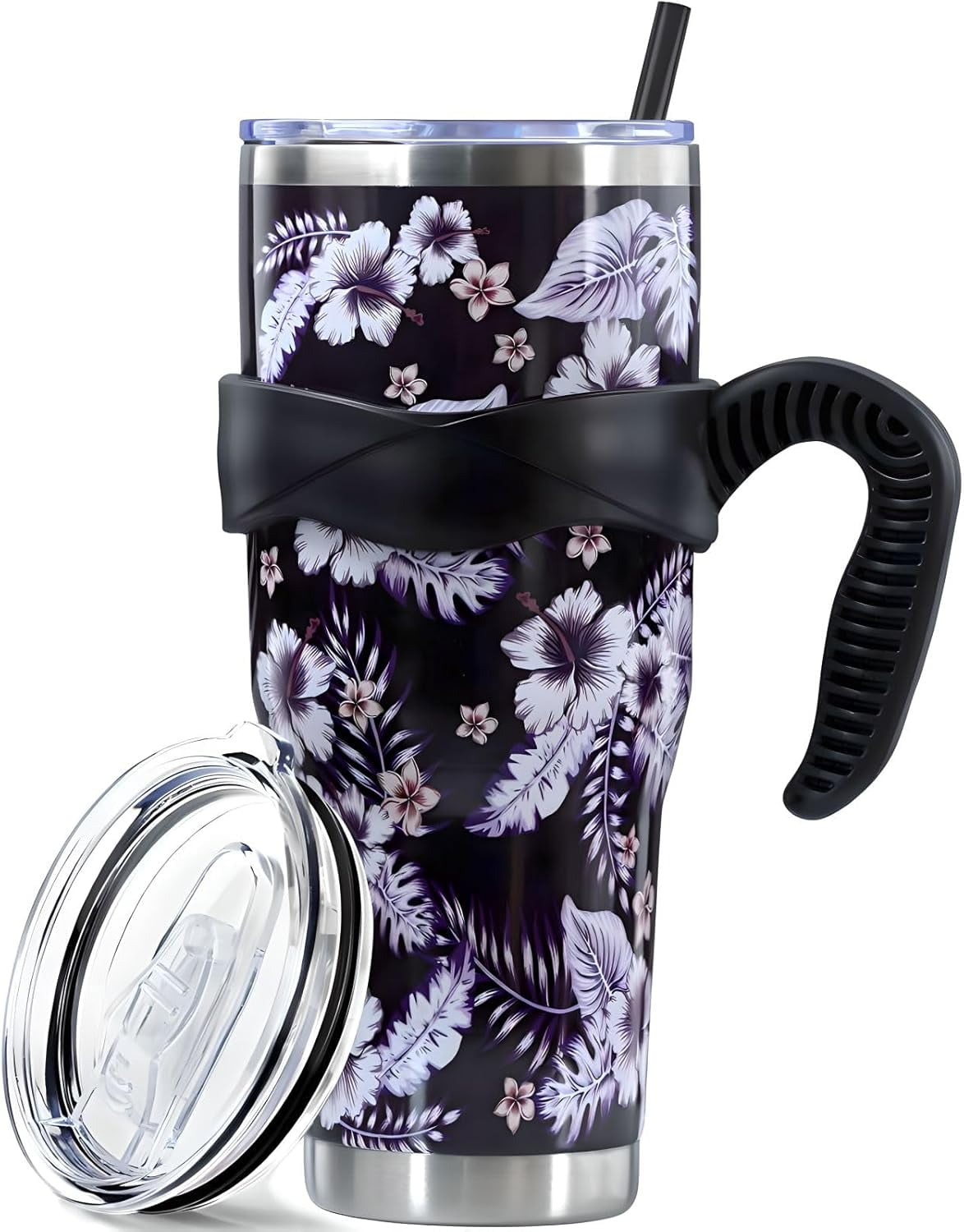 Frostbuddy™ Sunmdecor Pink Leopard Print Tumbler with Handle and Silicone Straws - Insulated Travel Tumbler Cup