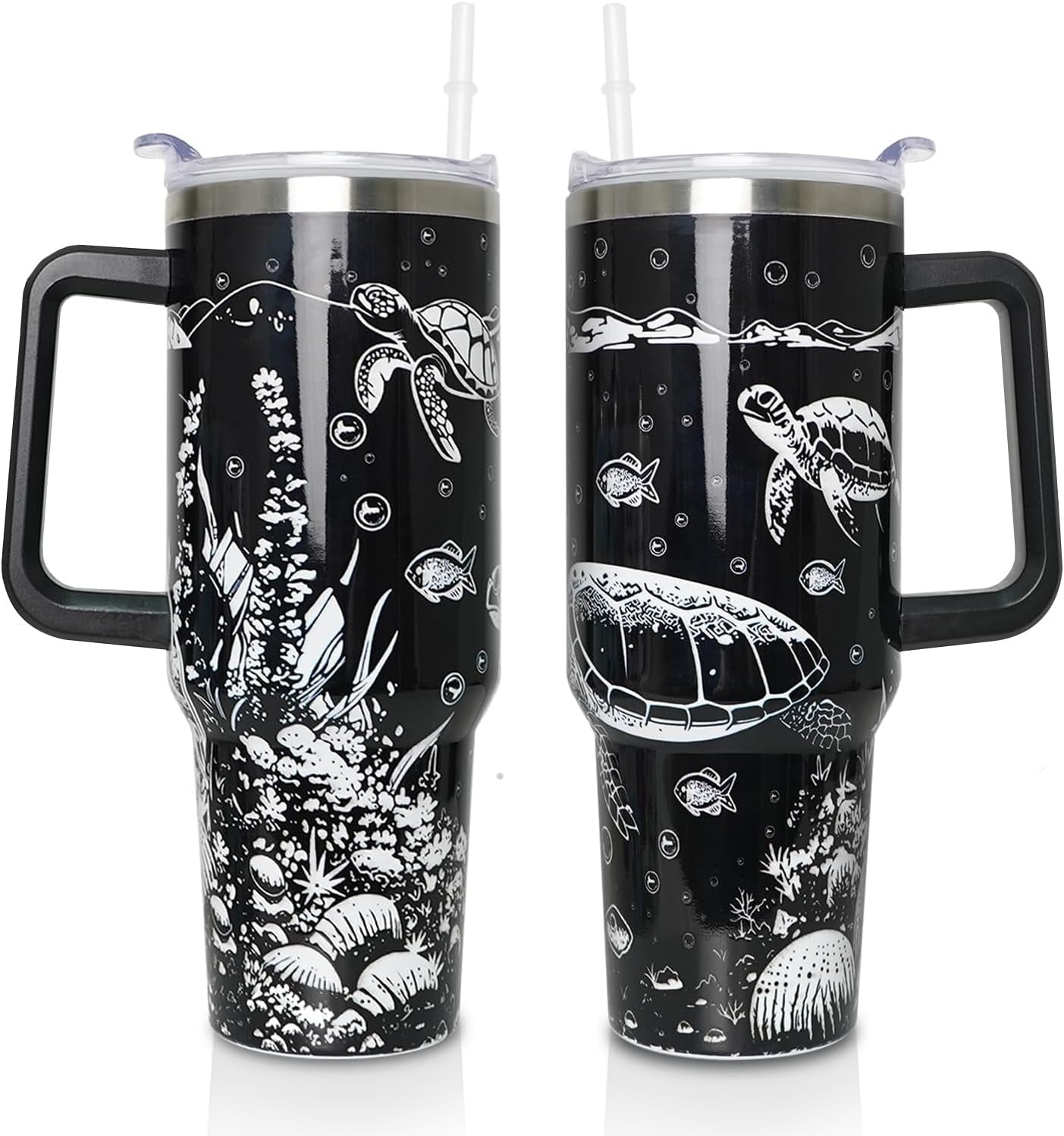 Frostbuddy™ 40 oz Tumbler with Handle and Straw Lid, Purple Butterfly Insulated - Reusable Stainless Steel Cup