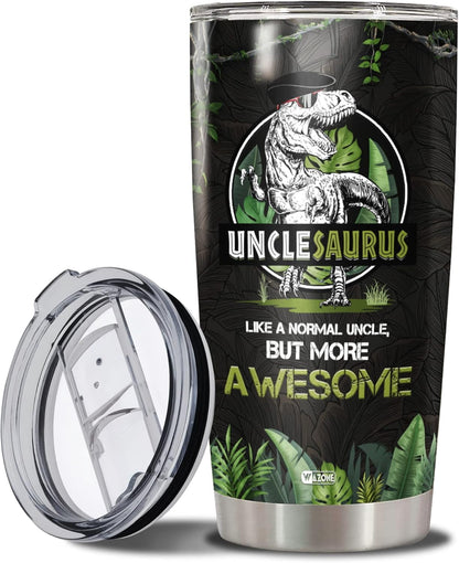 Unclesaurus Tumbler Cup With Lid Travel Mug 20Oz Insulated Stainless Steel Thermos Gift Idea Birthday Christmas Presents For Awesome Uncles Best Uncle Saurus Ever From Niece Nephew