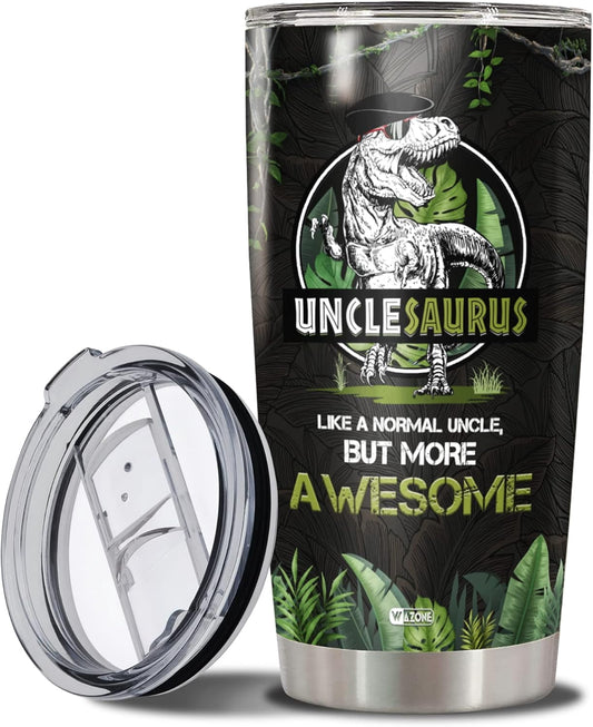 Unclesaurus Tumbler Cup With Lid Travel Mug 20Oz Insulated Stainless Steel Thermos Gift Idea Birthday Christmas Presents For Awesome Uncles Best Uncle Saurus Ever From Niece Nephew