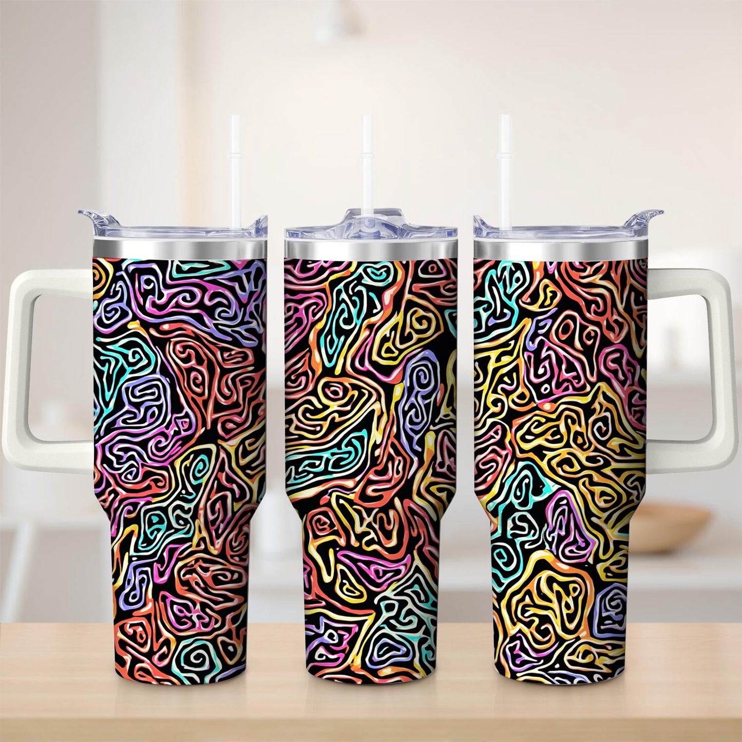 Frostbuddy™ Premium Vibrant Abstract Pattern Stainless Steel Tumbler, 40oz - Insulated Travel Tumbler Cup