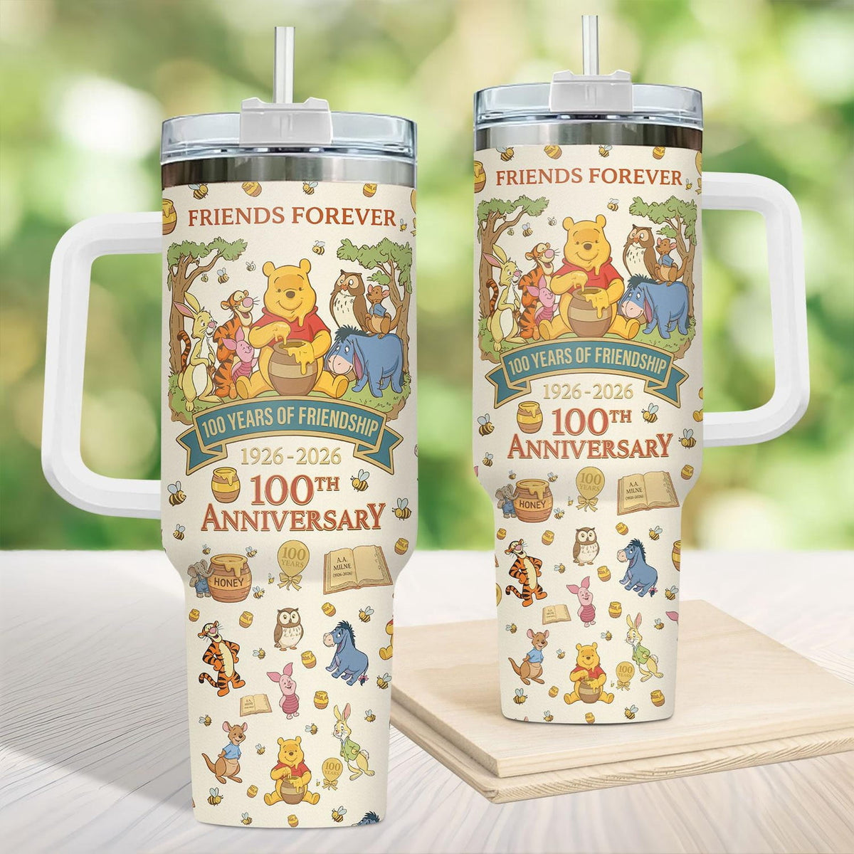 Winnie Pooh 100Th Anniversary Tumbler 40Oz, Pooh And Friend Tumbler, Disney Winnie The Pooh 100 Years Tumbler, Pooh Friends Forever Cup
