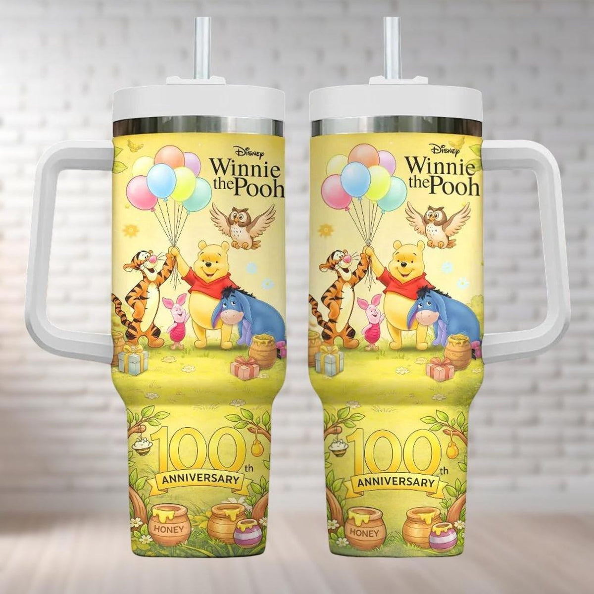 Winnie The Pooh 100th Anniversary Tumbler 40oz, Disney 100 Years Friendship Water Tumbler, Disney Pooh Honey Lover Cup, Summer Gift