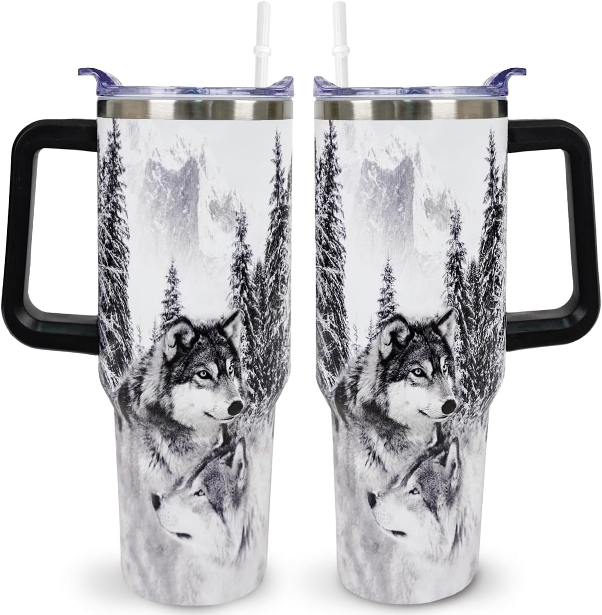 Wolf Lovers Gifts Wolf Tumbler Cup With Lid and Straw 40OZ Stainless Steel Insulated Travel Mug Water Bottle