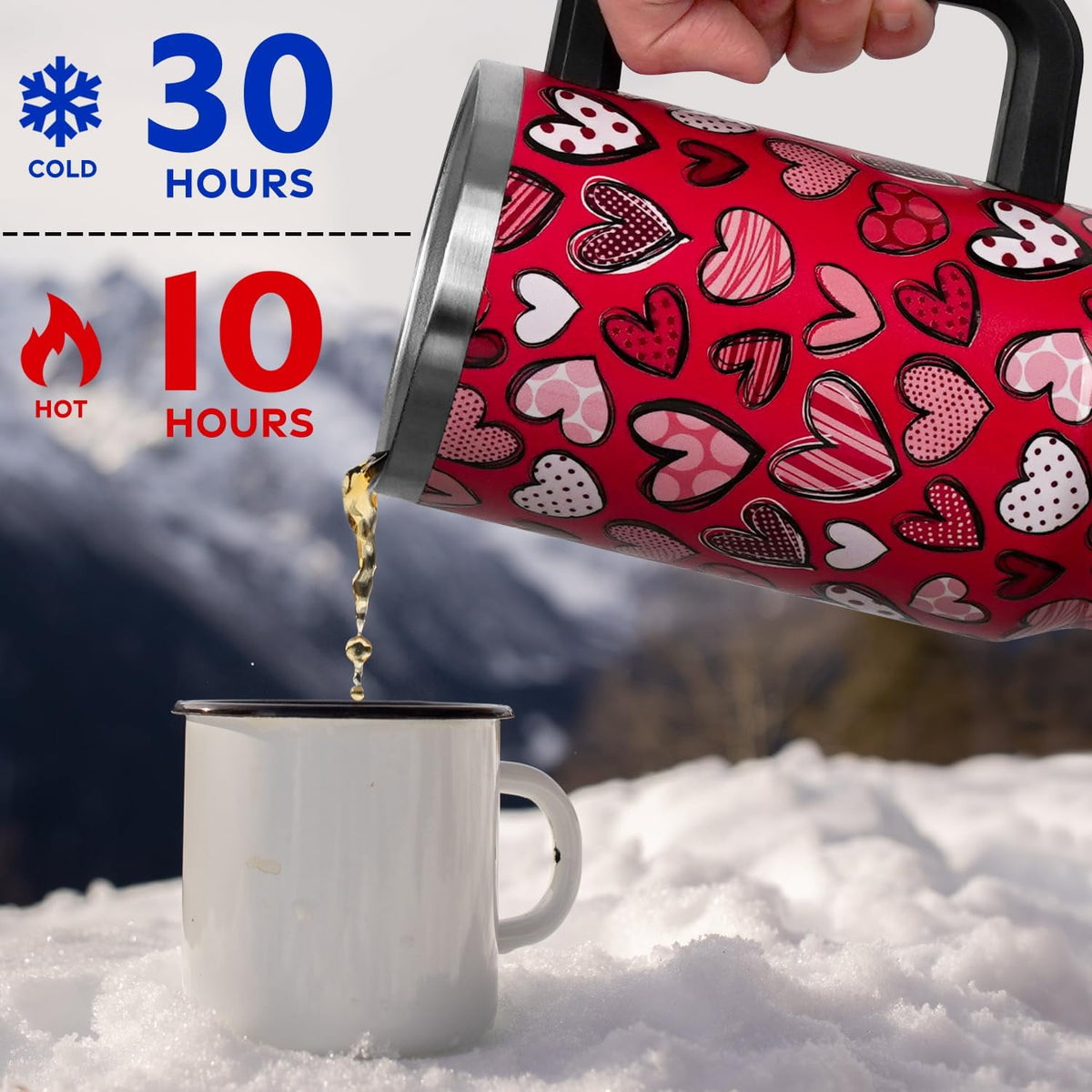 Valentines Day Gifts 40 oz Tumbler with Handle and Straw Lid,Cute Valentine''s Day Gift for Her Women Girlfriend Wife Red Love Hearts Vacuum Insulated Leak Proof Stainless Steel Coffee Cup Mug