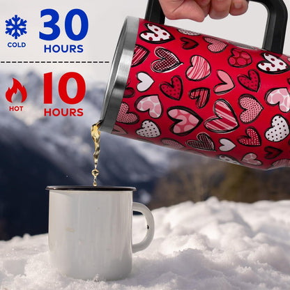Valentines Day Gifts 40 oz Tumbler with Handle and Straw Lid,Cute Valentine''s Day Gift for Her Women Girlfriend Wife Red Love Hearts Vacuum Insulated Leak Proof Stainless Steel Coffee Cup Mug